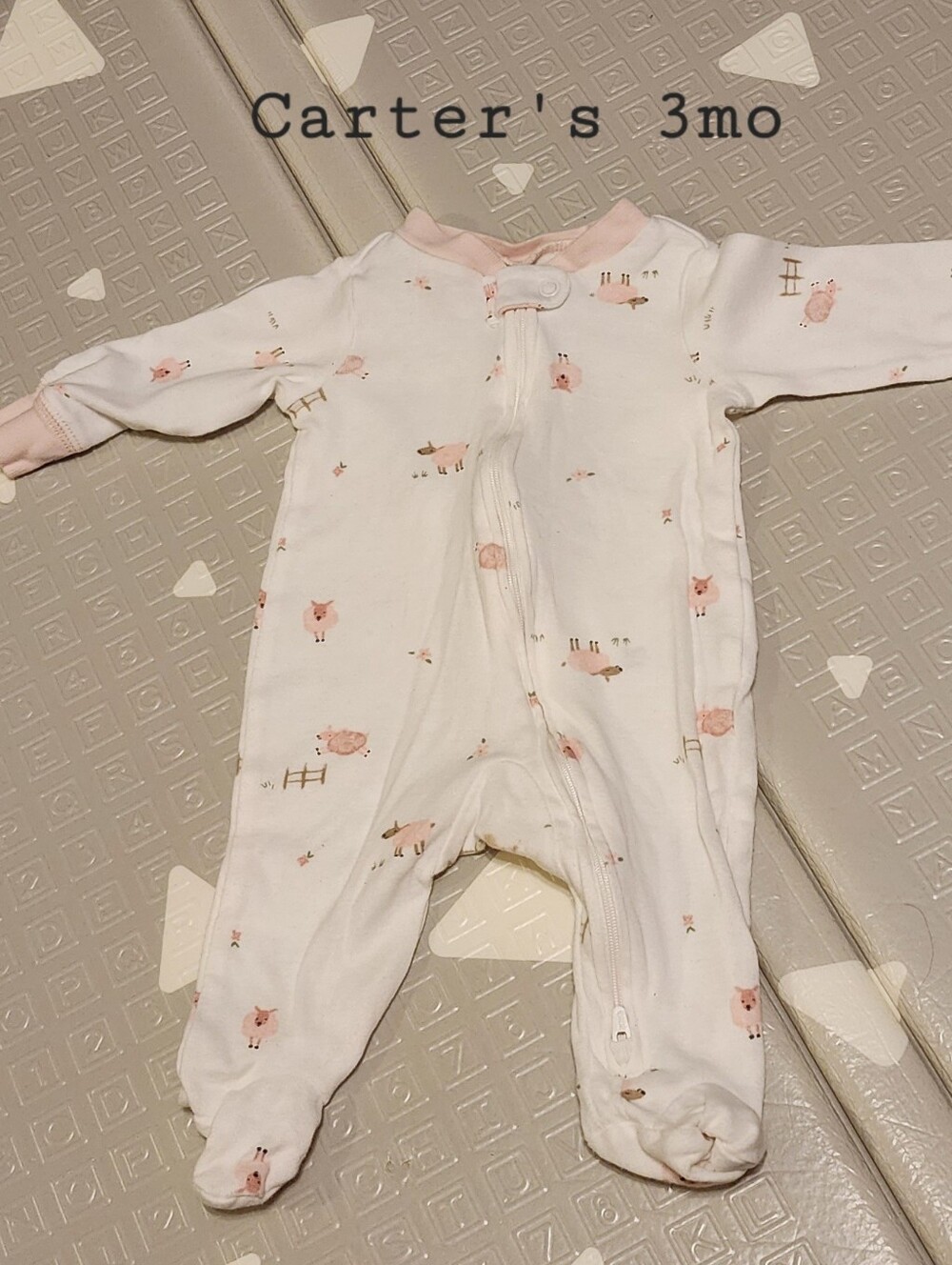 Carter's White Footed One-Piece with Pink Animal Prints